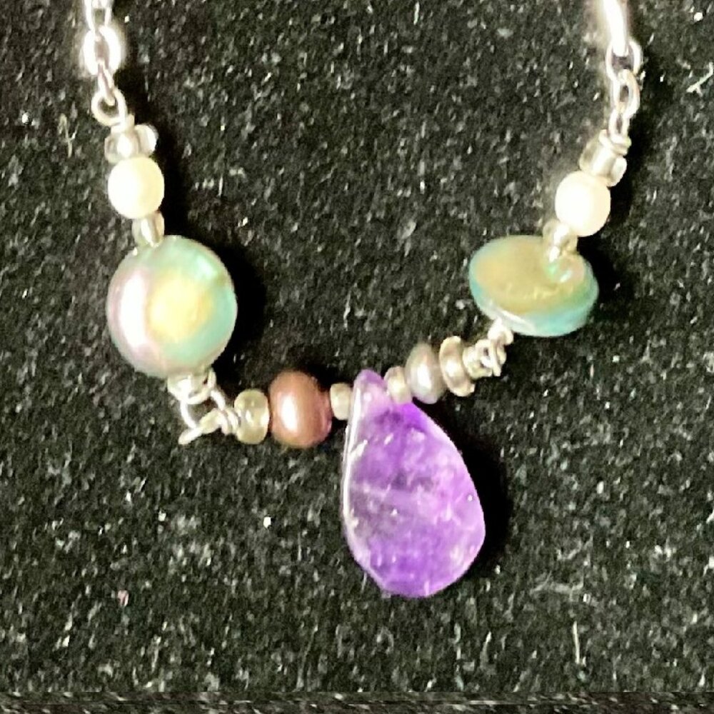 8” rhodium over silver, genuine amethyst bracelet/anklet - Picture 2 of 4